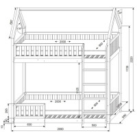 Detská poschodová domčeková posteľ z masívu borovice BIANCO s Montessori lôžkom - 200x90 cm - bez povrchových úprav