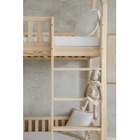 Detská poschodová domčeková posteľ z masívu borovice BIANCO s Montessori lôžkom - 200x90 cm - bez povrchových úprav