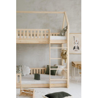 Detská poschodová domčeková posteľ z masívu borovice BIANCO s Montessori lôžkom - 200x90 cm - bez povrchových úprav