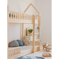 Detská poschodová domčeková posteľ z masívu borovice BIANCO s Montessori lôžkom - 200x90 cm - bez povrchových úprav