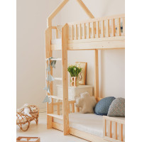 Detská poschodová domčeková posteľ z masívu borovice BIANCO s Montessori lôžkom - 200x90 cm - bez povrchových úprav