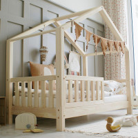 Detská domčeková posteľ z masívu borovice Bedhouse FENCE (so šuplíkom/s prístelkou) - 200x90 cm