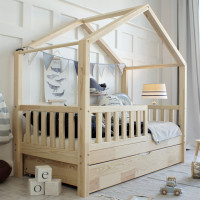 Detská domčeková posteľ z masívu borovice Bedhouse FENCE (so šuplíkom/s prístelkou) - 200x90 cm
