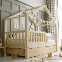 Detská domčeková posteľ z masívu borovice Bedhouse FENCE (so šuplíkom/s prístelkou) - 180x80 cm