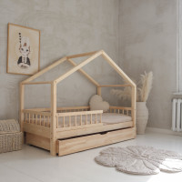 Detská domčeková posteľ z masívu borovice Bedhouse BELLO (so šuplíkom/s prístelkou) - 200x90 cm