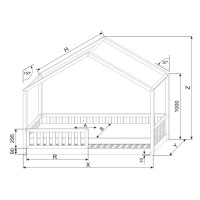 Detská domčeková Montessori posteľ z masívu borovice Bedhouse FENCE - 200x90 cm