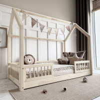 Detská domčeková Montessori posteľ z masívu borovice PIOLI DUO - 180x80 cm