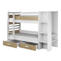 Detská poschodová posteľ z masívu borovice APOLLO so šuplíkmi a regálom - 200x90 cm - biela/antracit