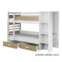 Detská poschodová posteľ z masívu borovice APOLLO so šuplíkmi a regálom - 200x90 cm - biela/dub artisan
