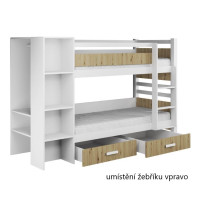 Detská poschodová posteľ z masívu borovice APOLLO so šuplíkmi a regálom - 200x90 cm - biela/dub artisan