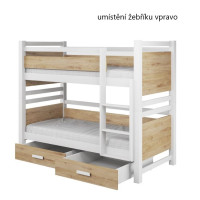 Detská poschodová posteľ z masívu borovice JANIS so šuplíkmi - 200x90 cm - biela/dub artisan