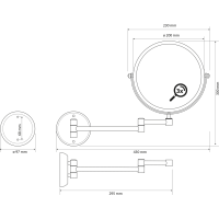 Sapho X-ROUND E kozmetické zrkadlo závesné, Ø 200mm, obojstranné, chróm XR010