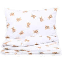 Detské bavlnené obliečky do postieľky 120x90 cm BABYMAM PREMIUM - Medvedík Teddy - biele