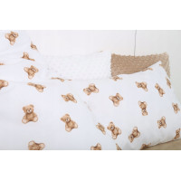 Detské bavlnené obliečky do postieľky 120x90 cm BABYMAM PREMIUM - Medvedík Teddy - biele