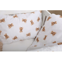 Detské bavlnené obliečky do postieľky 120x90 cm BABYMAM PREMIUM - Medvedík Teddy - biele