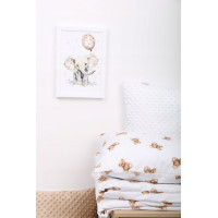 Detské bavlnené obliečky do postieľky 120x90 cm BABYMAM PREMIUM - Medvedík Teddy - biele