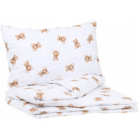 Detské bavlnené obliečky do postieľky 120x90 cm BABYMAM PREMIUM - Medvedík Teddy - biele