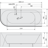 Polysan VIVA R MONOLITH asymetrická vaňa 180x75x60cm, biela/agila 72129M.43