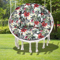 Vodeodolný sedací MAXI vankúš 100x15 cm do závesného kresla - červené kvety / sivý