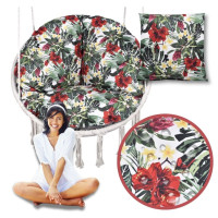 Vodeodolný sedací MAXI vankúš 100x15 cm do závesného kresla - červené kvety / sivý