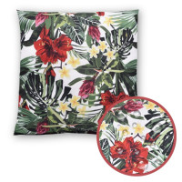 Vodeodolný sedací MAXI vankúš 100x15 cm do závesného kresla - červené kvety / sivý