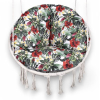 Vodeodolný sedací MAXI vankúš 100x15 cm do závesného kresla - červené kvety / sivý