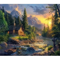 NORIMPEX Diamantové maľovanie Chata pri brode 30x40cm