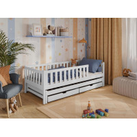 Detská posteľ z masívu borovice CALI s prístelkou a šuplíky - 200x90 cm - BIELA
