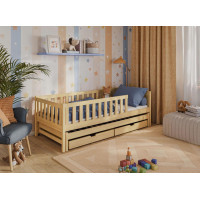 Detská posteľ z masívu borovice CALI s prístelkou a šuplíky - 180x80 cm - PRÍRODNÁ BOROVICA