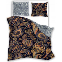 Saténové obliečky NOBILE Ornaments - čierne / modré - 220x200 cm