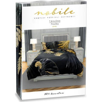 Saténové obliečky NOBILE Palm leaves - čierne / zlaté - 160x200 cm