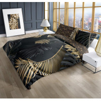 Saténové obliečky NOBILE Palm leaves - čierne / zlaté - 160x200 cm