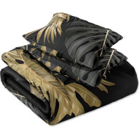 Saténové obliečky NOBILE Palm leaves - čierne / zlaté - 160x200 cm