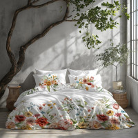 Saténové obliečky NOBILE Lúčne kvety - biele - 220x200 cm