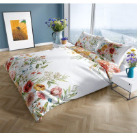 Saténové obliečky NOBILE Lúčne kvety - biele - 220x200 cm