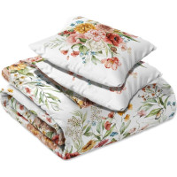 Saténové obliečky NOBILE Lúčne kvety - biele - 220x200 cm