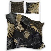 Saténové obliečky NOBILE Palm leaves - čierne / zlaté - 160x200 cm
