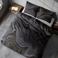 Saténové obliečky NOBILE MIneral - čierne / zlaté - 220x200 cm