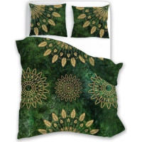 Saténové obliečky NOBILE Mandala - tmavo zelené - 220x200 cm