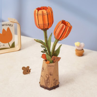 ROBOTIME Rowood 3D drevené puzzle Oranžové tulipány 76 dielikov