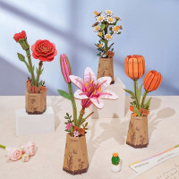 ROBOTIME Rowood 3D drevené puzzle Oranžové tulipány 76 dielikov