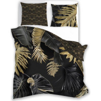Saténové obliečky NOBILE Palm leaves - čierne / zlaté - 140x200 cm
