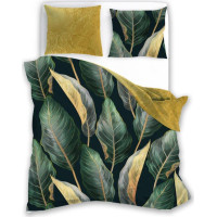 Saténové obliečky NOBILE Leaves - zelené / žlté - 140x200 cm