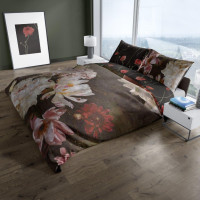 Saténové obliečky NOBILE Peonies - tmavo hnedé - 160x200 cm