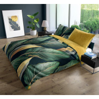 Saténové obliečky NOBILE Leaves - zelené / žlté - 160x200 cm