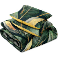 Saténové obliečky NOBILE Leaves - zelené / žlté - 160x200 cm