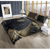 Saténové obliečky NOBILE Palm leaves - čierne / zlaté - 140x200 cm