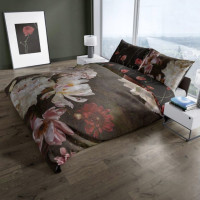 Saténové obliečky NOBILE Peonies - tmavo hnedé - 220x200 cm