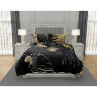 Saténové obliečky NOBILE Palm leaves - čierne / zlaté - 140x200 cm