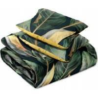 Saténové obliečky NOBILE Leaves - zelené / žlté - 140x200 cm